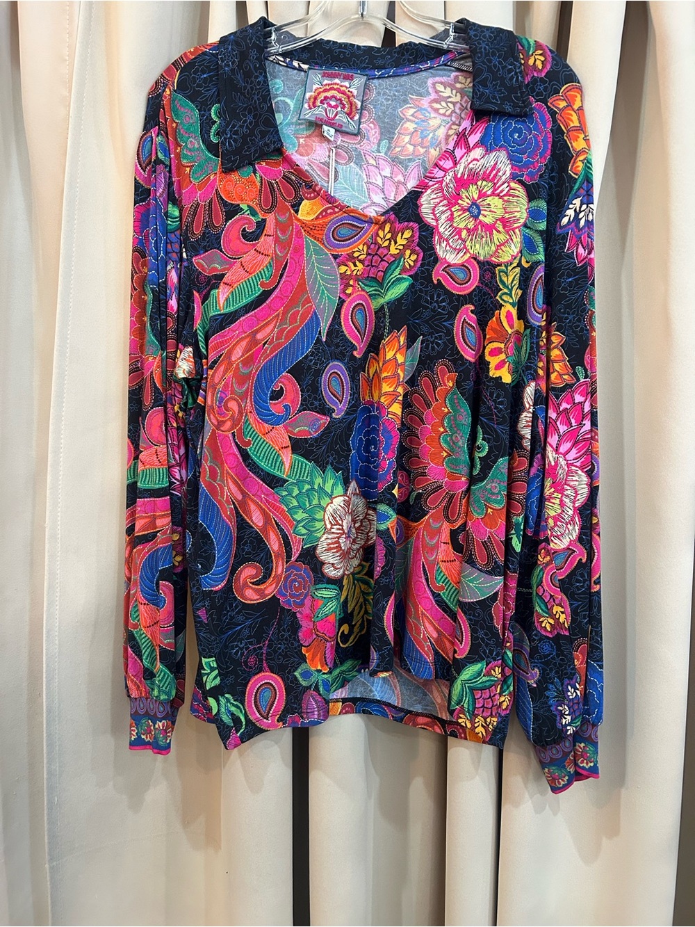 Johnny Was Navy V-Neck Long Sleeve Top New With Tags Size XL - Picture 3 of 7